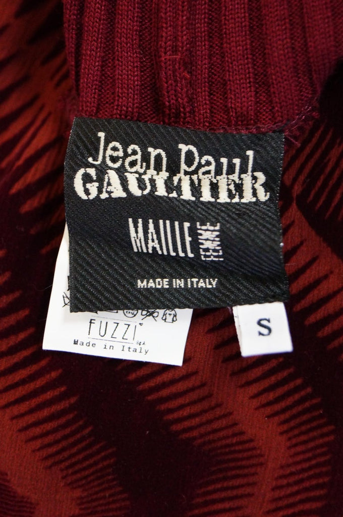 1990s Jean Paul Gaultier Sheer Silk Devore Red Velvet & Knit Dress / Tunic