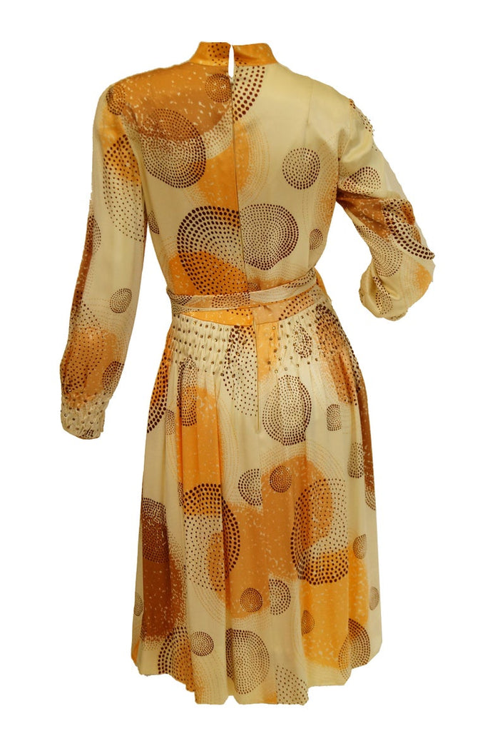 1960s Amber Silk Op Art Cocktail Dress and Vest