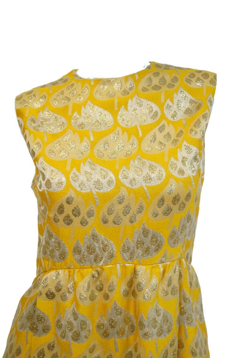 1960s Mollie Parnis Gold and Yellow Leaf Print Cocktail Dress 1960s Mollie Parnis Gold and Yellow Leaf Print Cocktail Dress