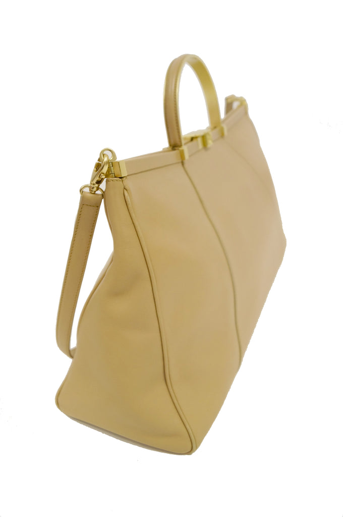 Oversized Barry Kieselstein - Cord Taupe Italian Leather Nefertiti Clasp Handbag