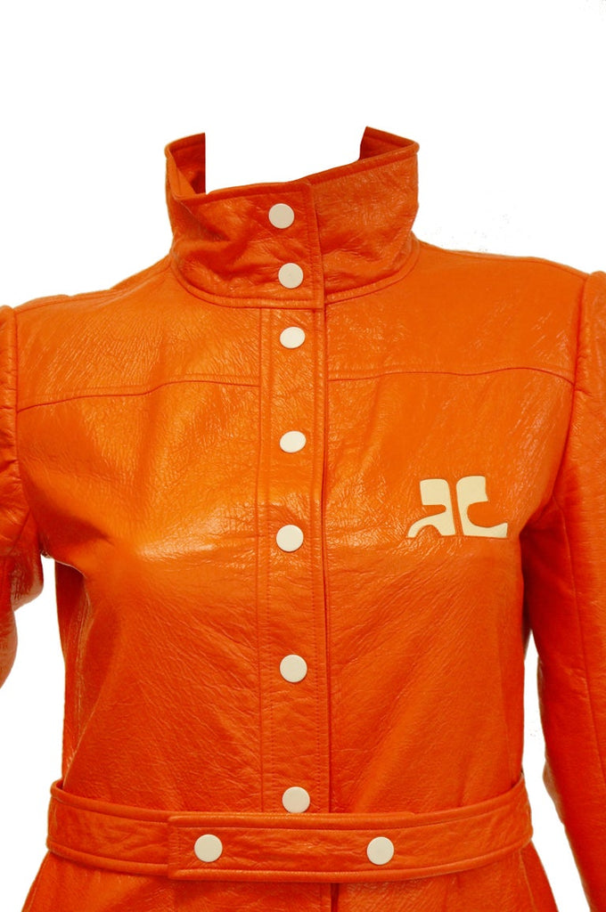 1972 André Courrèges Safety Orange Vinyl Mod Coat