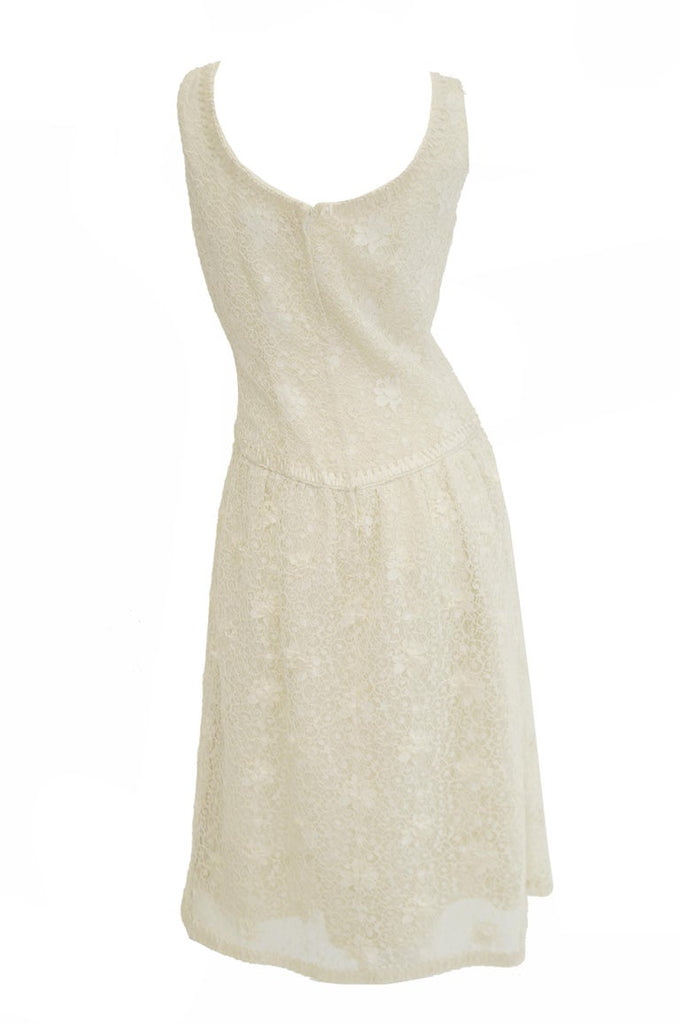Rare 1960s Jean Louis Couture Ivory Lace and Ribbon Work Cocktail Dres ...
