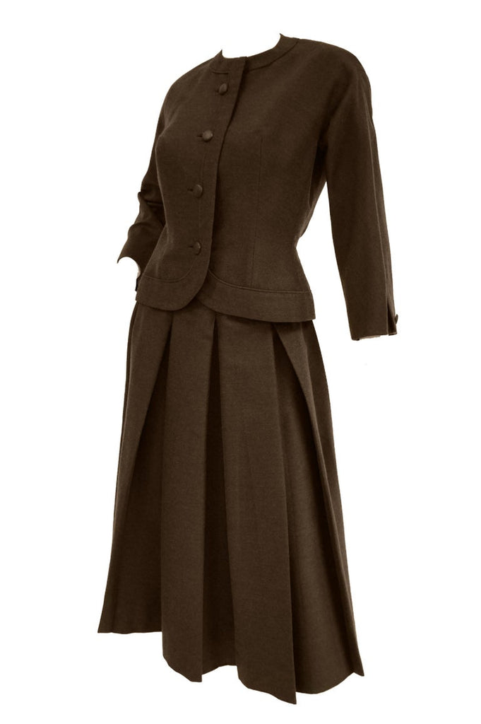 1950s Christian Dior Espresso Brown Wool "New Look" Skirt Suit