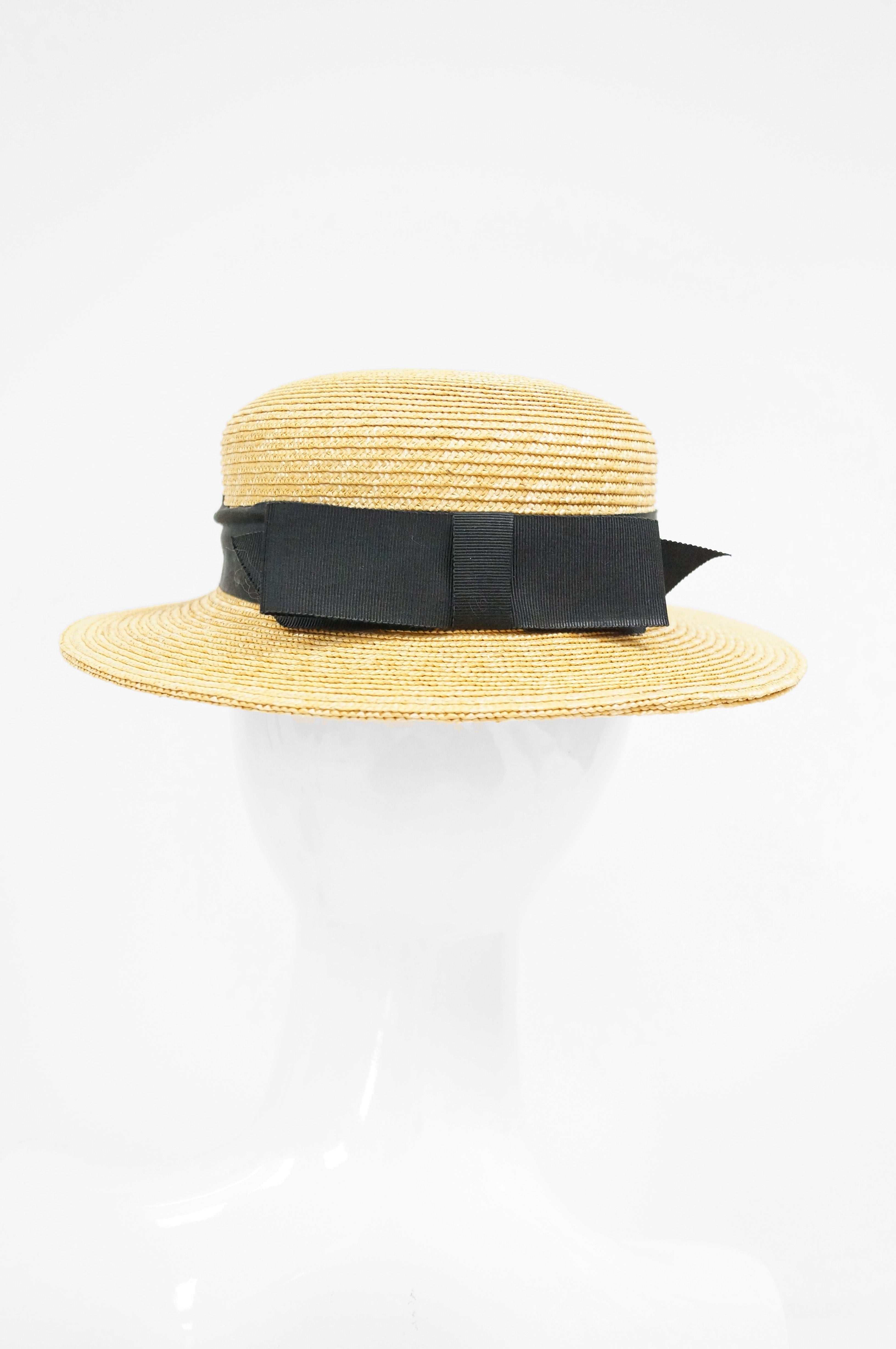 Yves Saint Laurent Ysl Vintage Glossy Black Straw Hat, 1980s