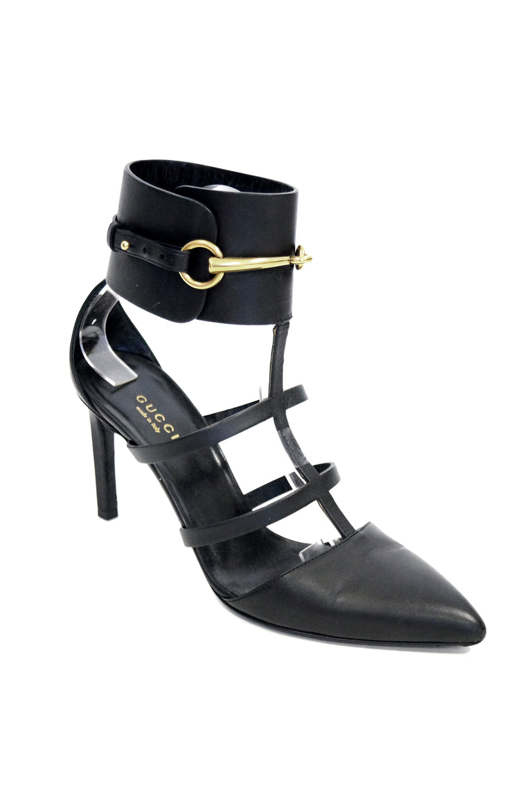 Tom Ford for Gucci Black Ankle Strap with Horsebit Logo Heels, 2000s