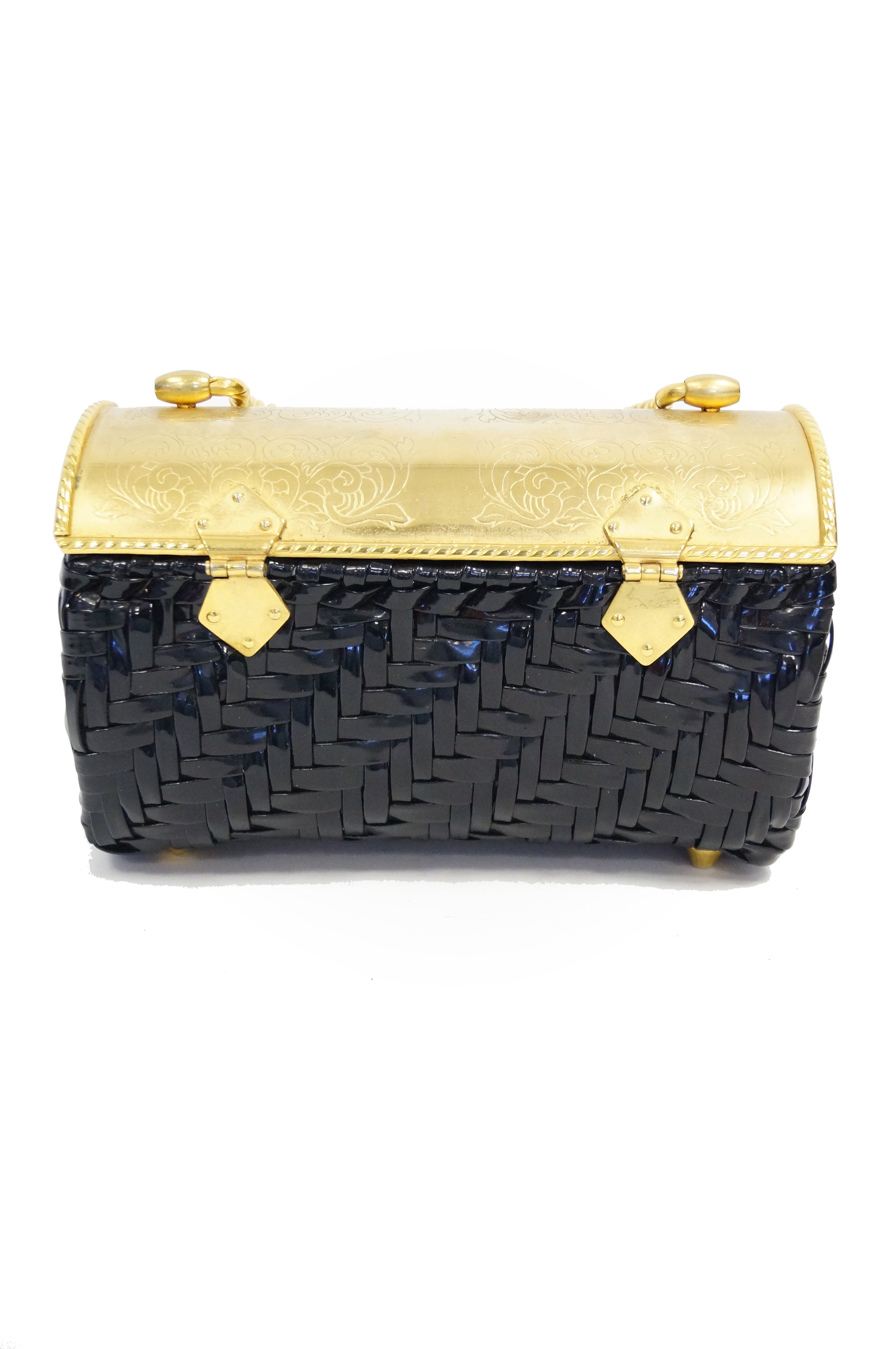Lot - Neiman Marcus brown woven satin box purse with gold tone