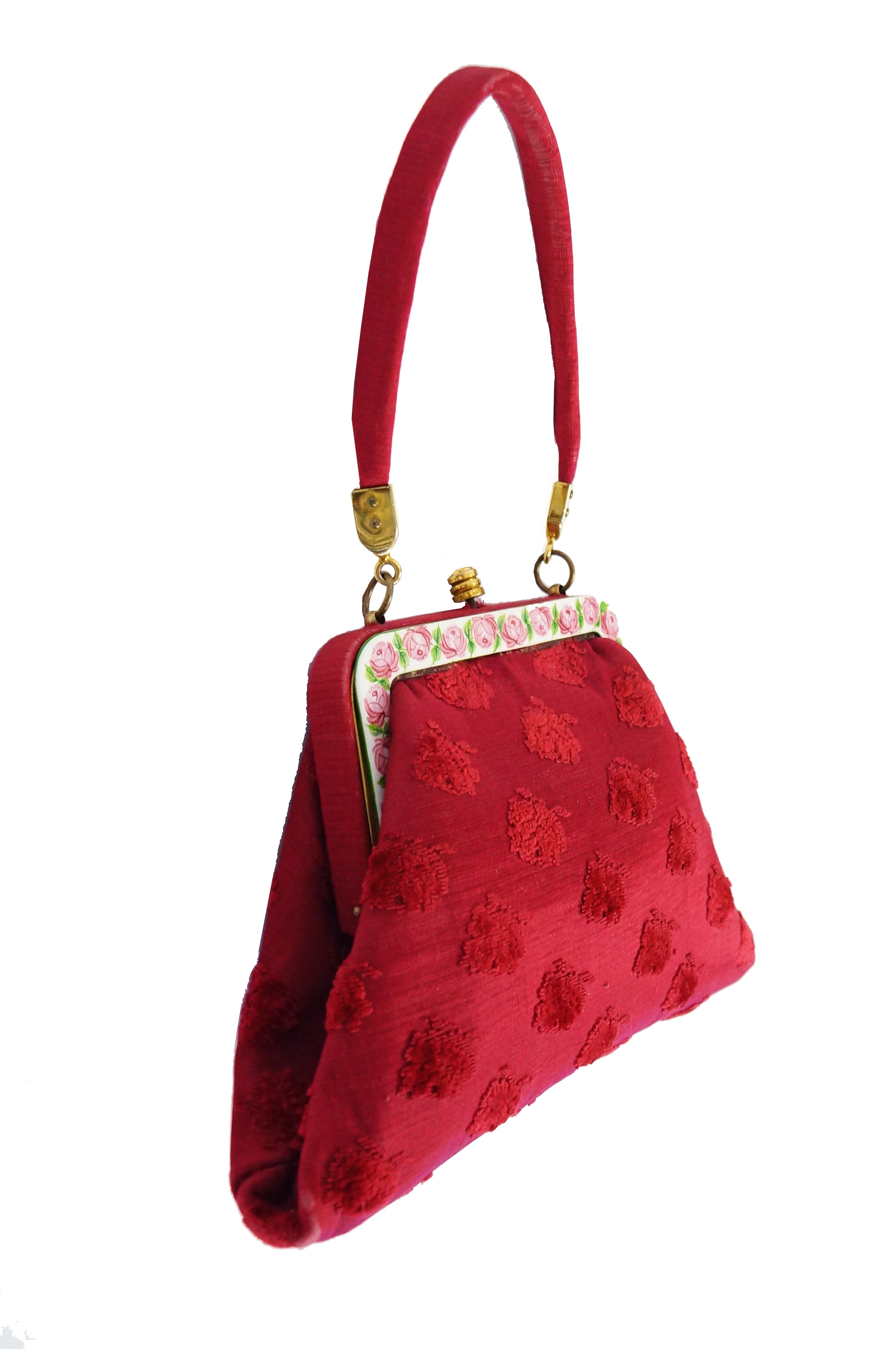 1950s Roberta di Camerino Red Tapestry Evening Bag with Hand Painted P -  MRS Couture