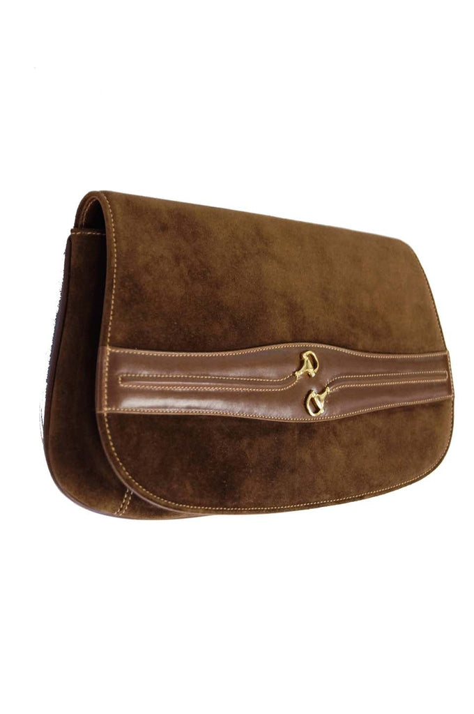 Iconic 1970s Gucci Brown Italian Suede and Leather Clutch