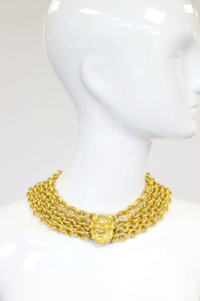 1990s Prevost Gold Chain Zeus Head Choker Necklace