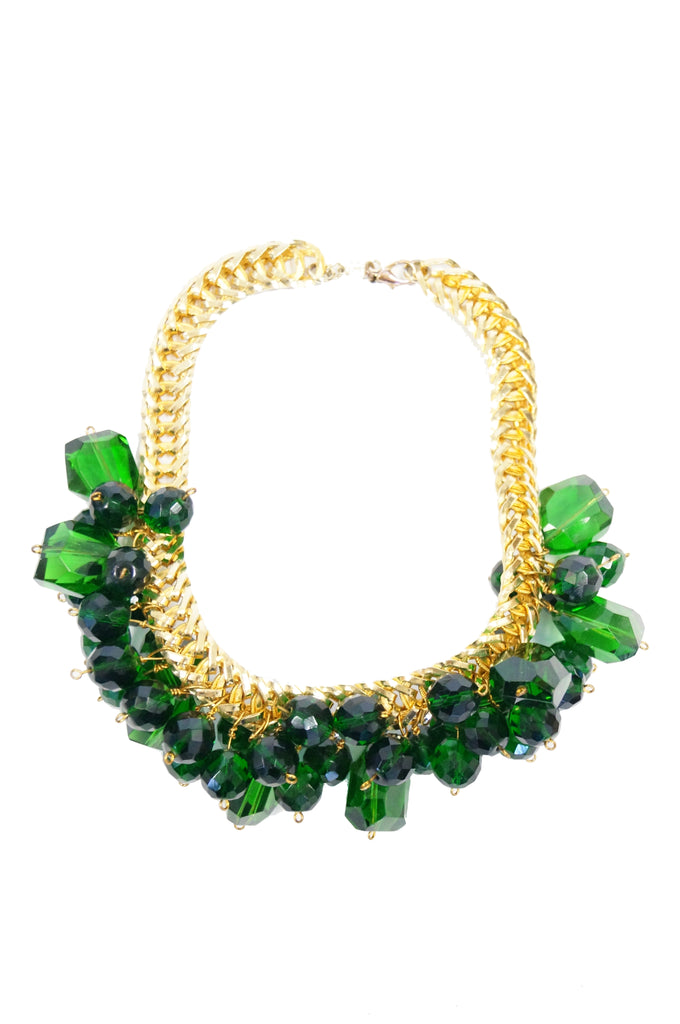 1960s Accessocraft Green Cut Glass Cluster Necklace