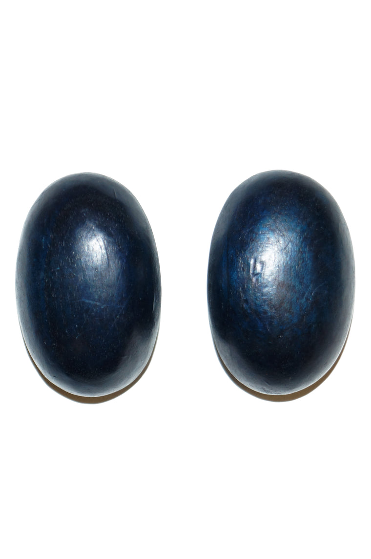1980s Gerda Lynggaard Monies Blue/Black Oversized Ebony Oval Earrings