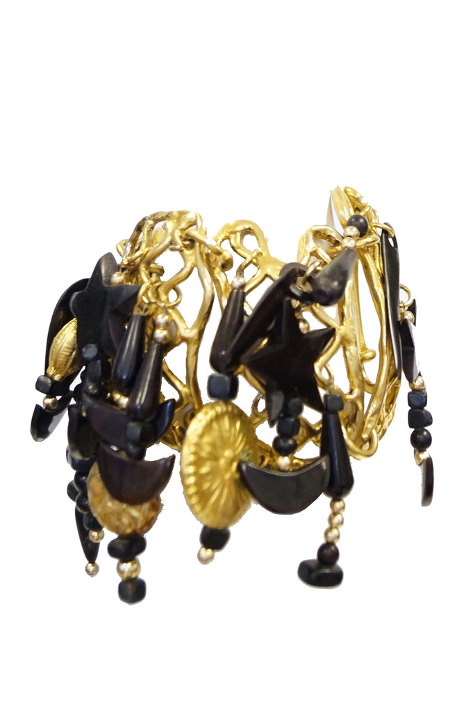 1980s Gerda Lynngaard Monies Structured Horn and Ebony Charm Bracelet