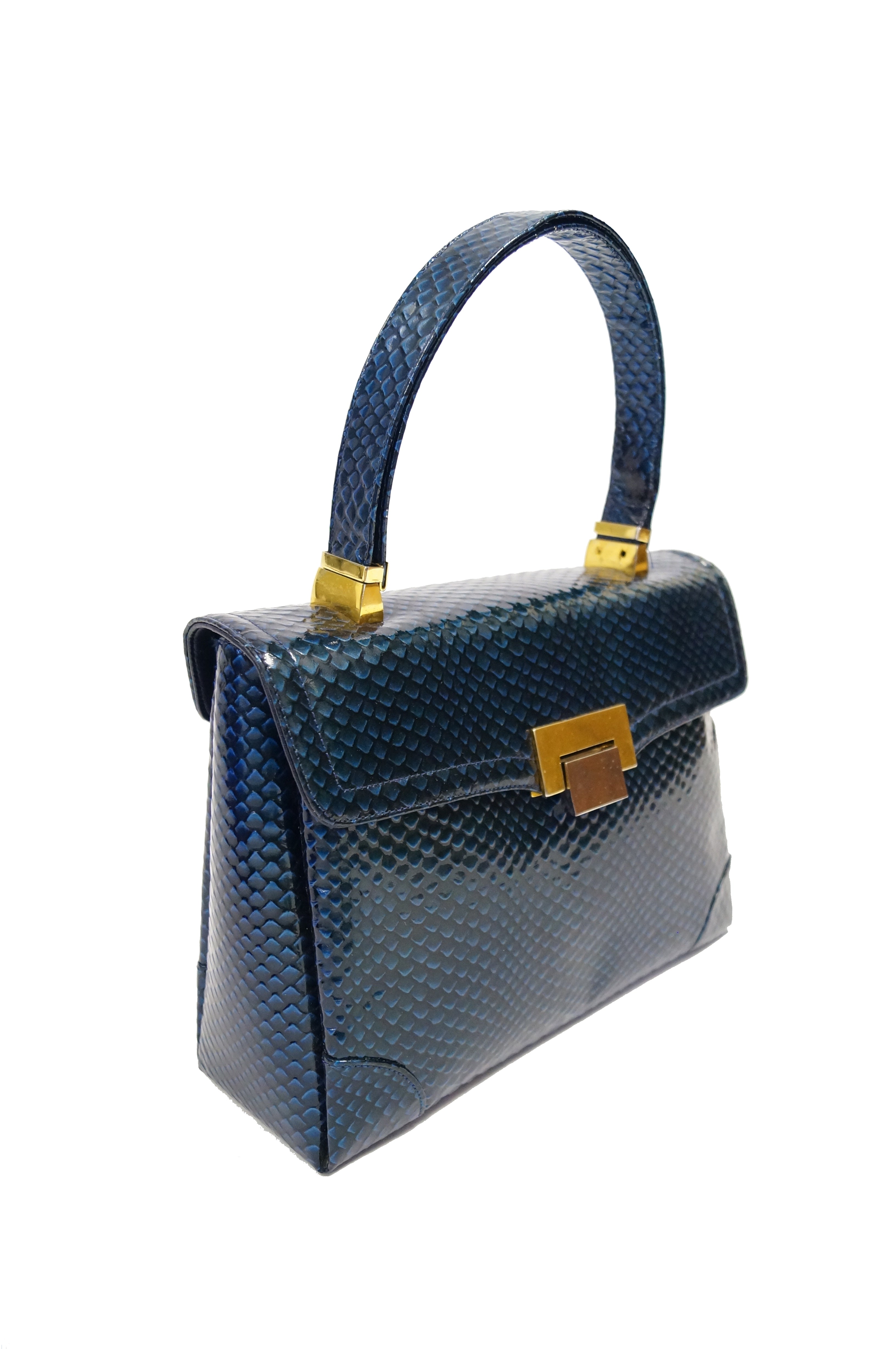 1960s Koret Blue Embossed Reptile Bag - MRS Couture