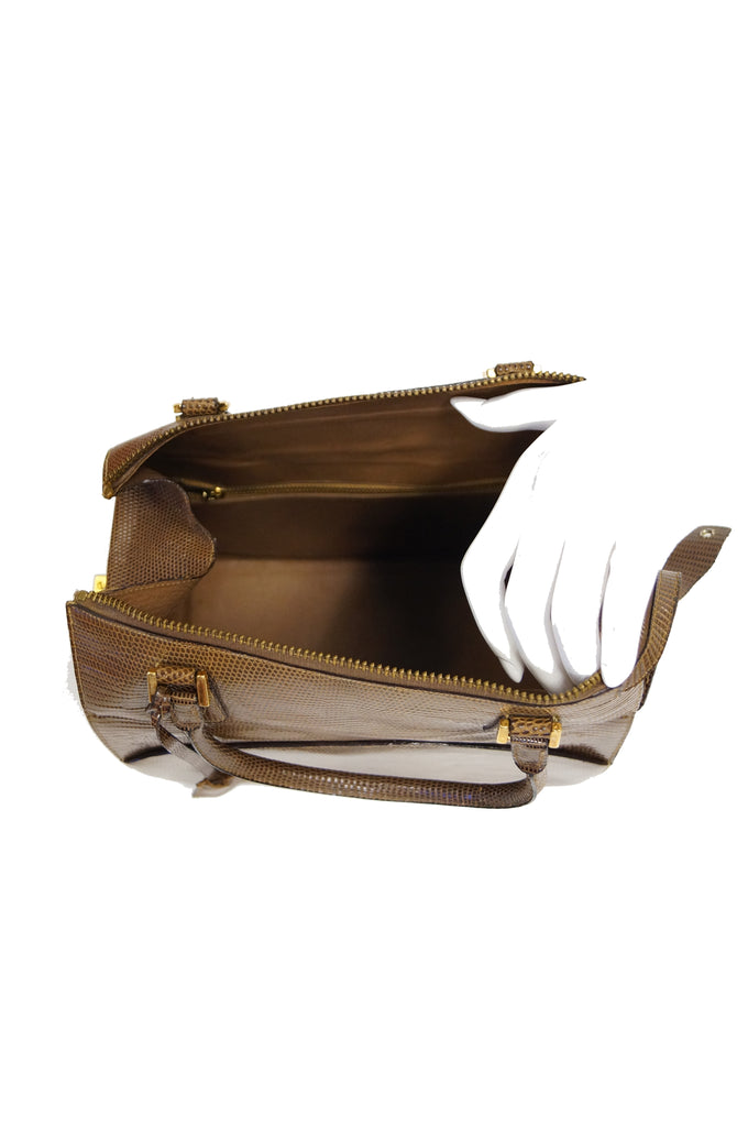 1960s Martin Van Schaak Custom Brown Java Lizard Skin Handbag Box Bag