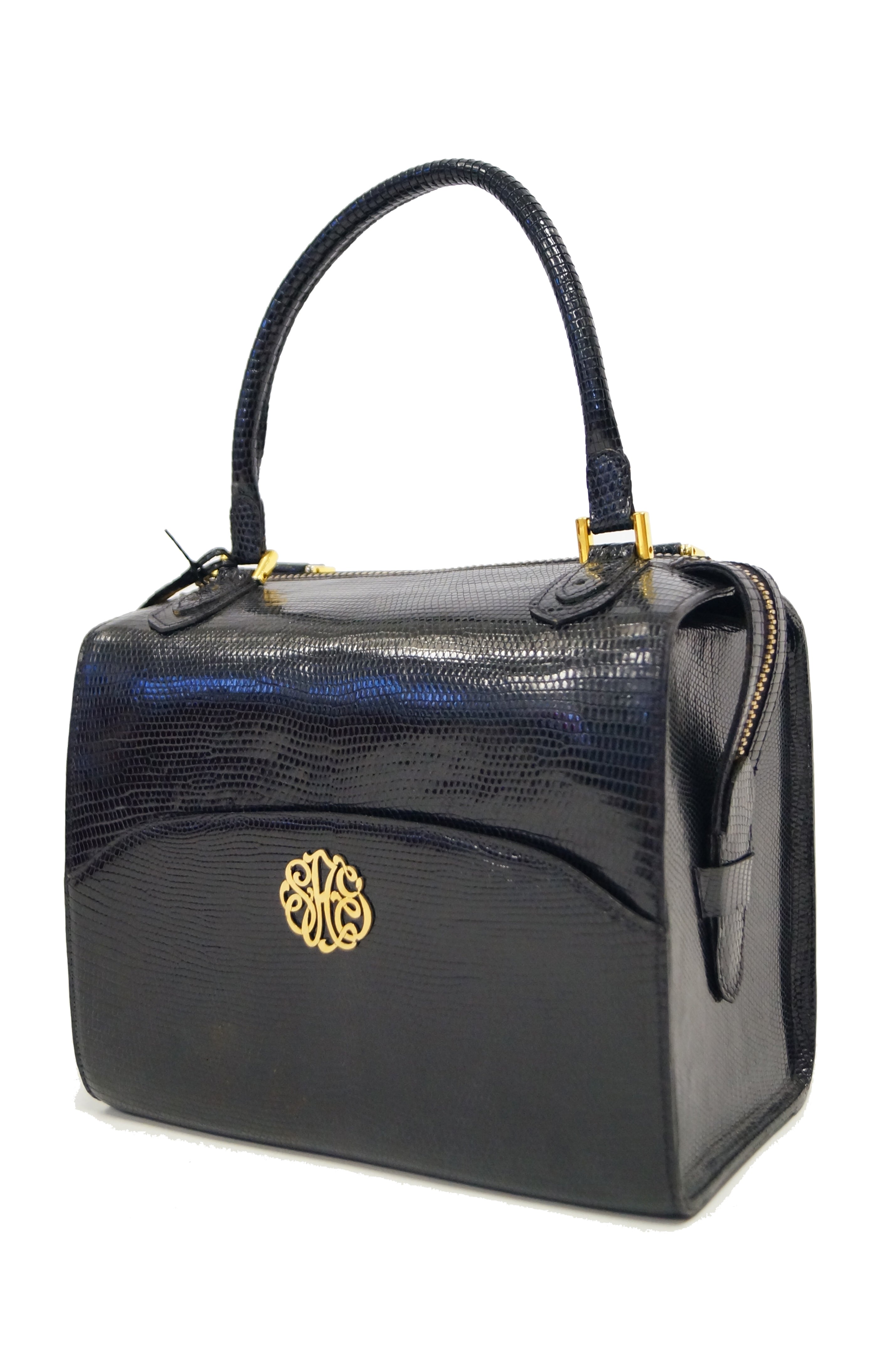 1960s Martin Van Schaak Custom Black Lizard Box Bag - MRS Couture