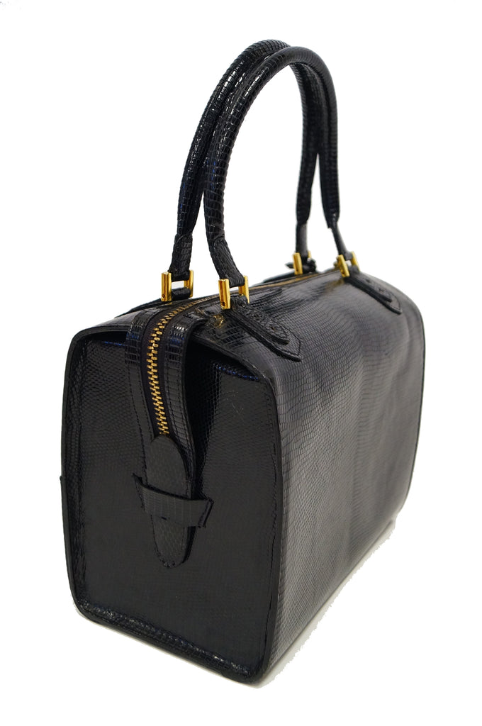 1960s Martin Van Schaak Custom Black Lizard Box Bag