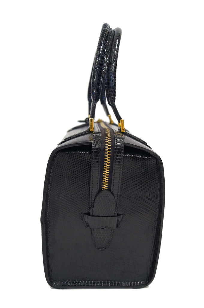 1960s Martin Van Schaak Custom Black Lizard Box Bag