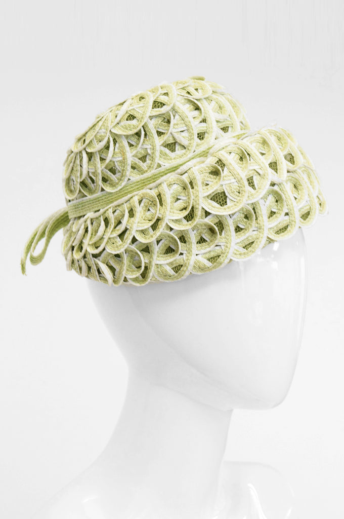 1950s Balenciaga Reproduction Peach Basket Hat in Subtle Green
