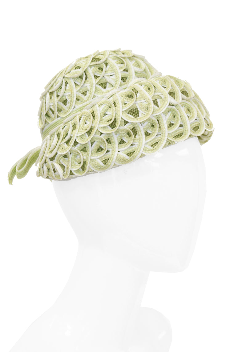 1950s Balenciaga Reproduction Peach Basket Hat in Subtle Green