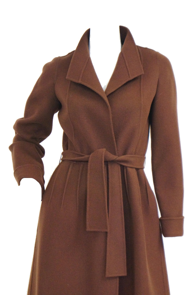 1970s Andre Laug Audrey Brown Wool Wrap Coat