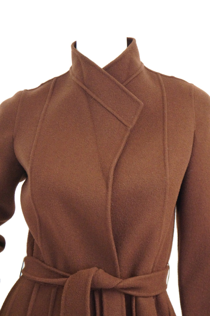 1970s Andre Laug Audrey Brown Wool Wrap Coat