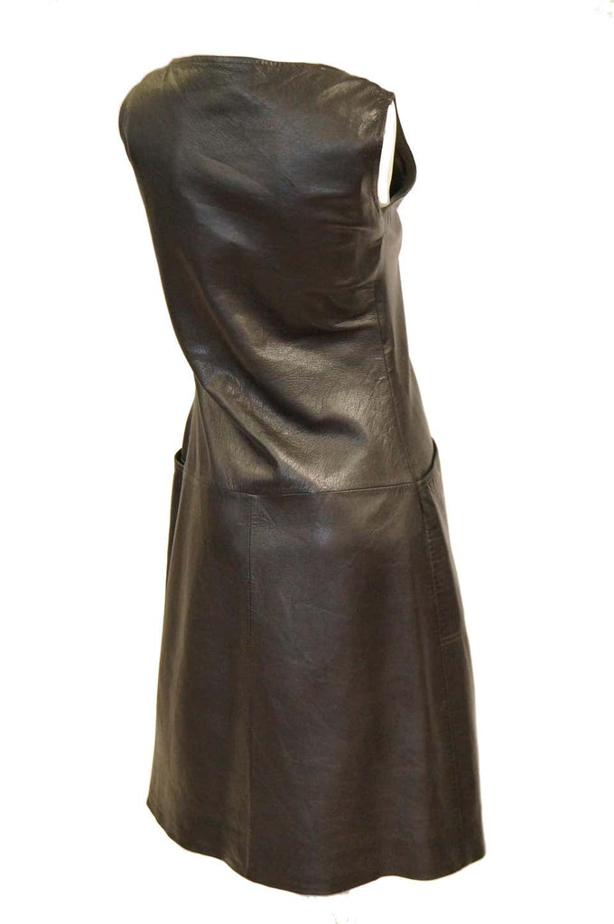 1960s Black Lambskin Leather Shift Dress