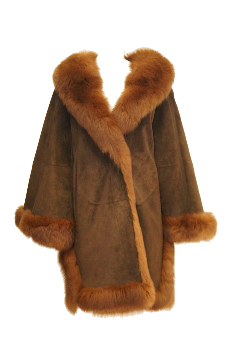 1970s Italian Beltrami Chestnut Suede and Fox Coat