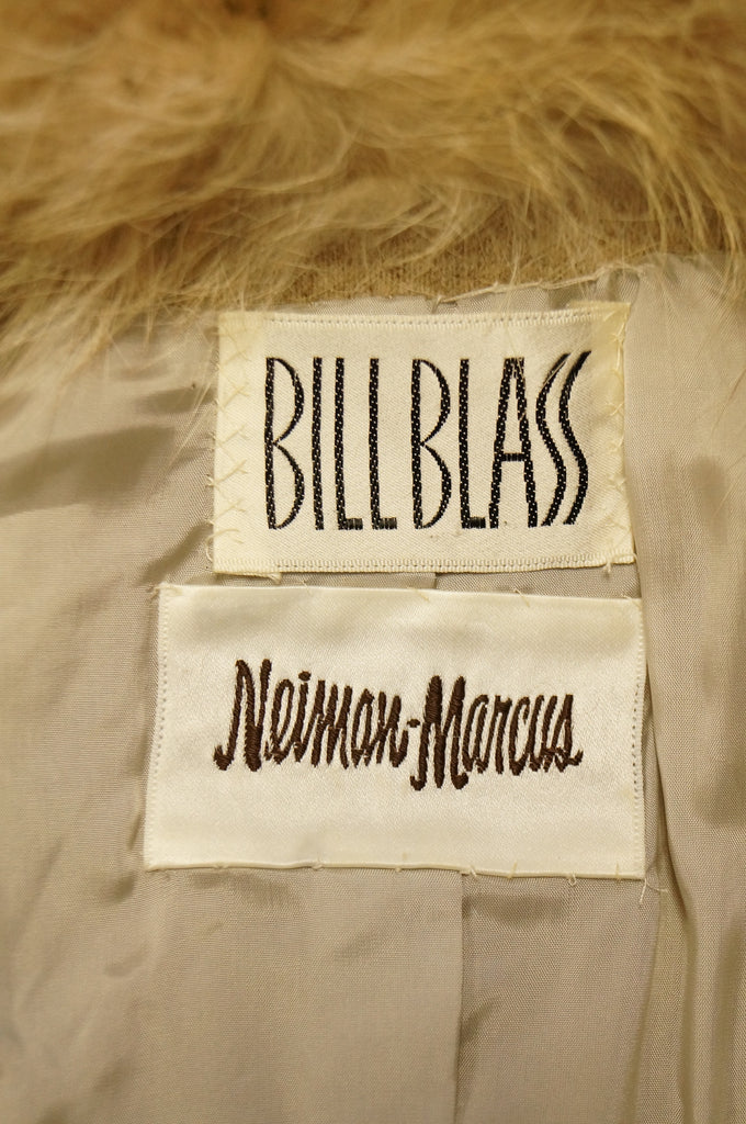 1970s Bill Blass Plush Fox Collar Wool Wrap Coat for Neiman Marcus