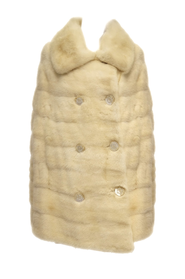 1950s Ben Kahn Pearl Mink Cape Coat w/ Pearlescent Lucite & Rhinestone Buttons