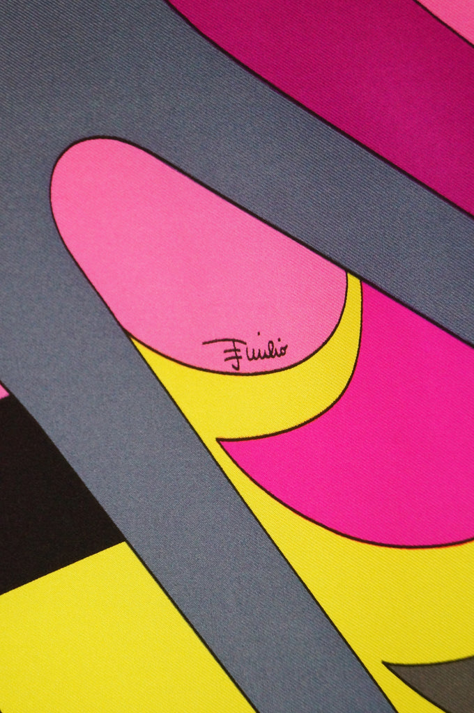 1960s Emilio Pucci Pink Geometric Silk Scarf In Original Sleeve