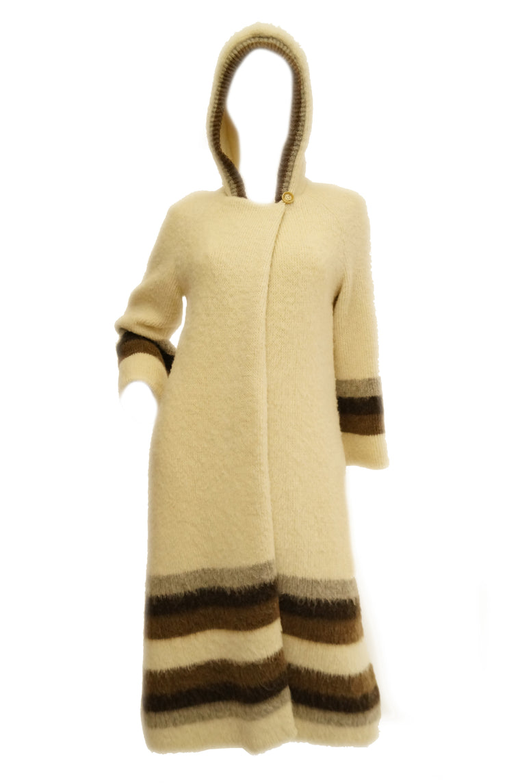 1960s Hilda Icelandic Wool Coat with Hood and Stripe Detail
