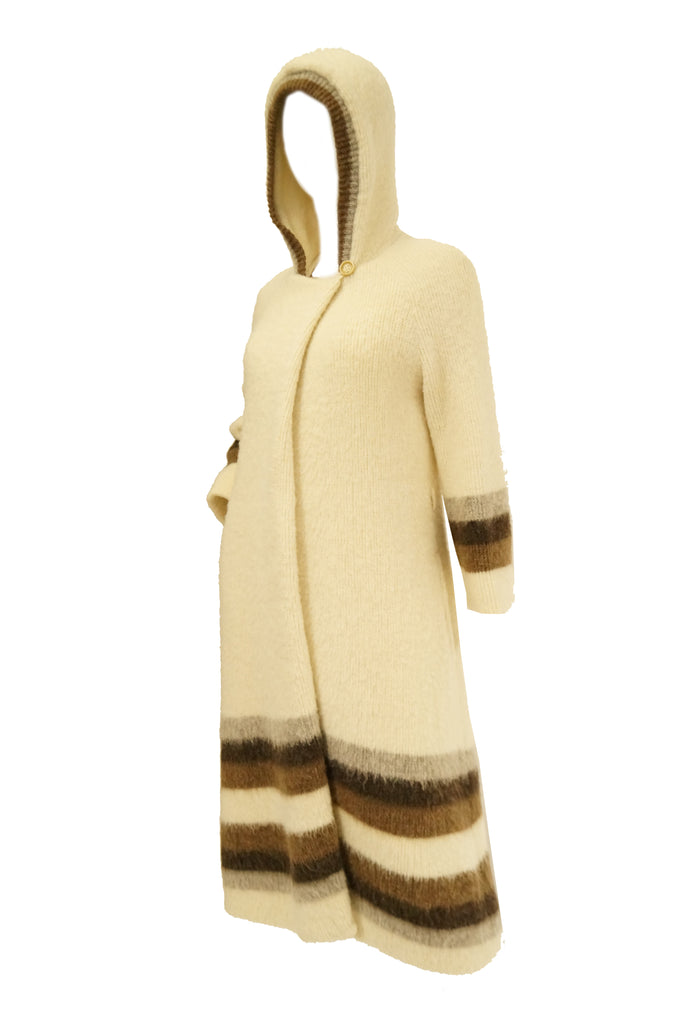 1960s Hilda Icelandic Wool Coat with Hood and Stripe Detail
