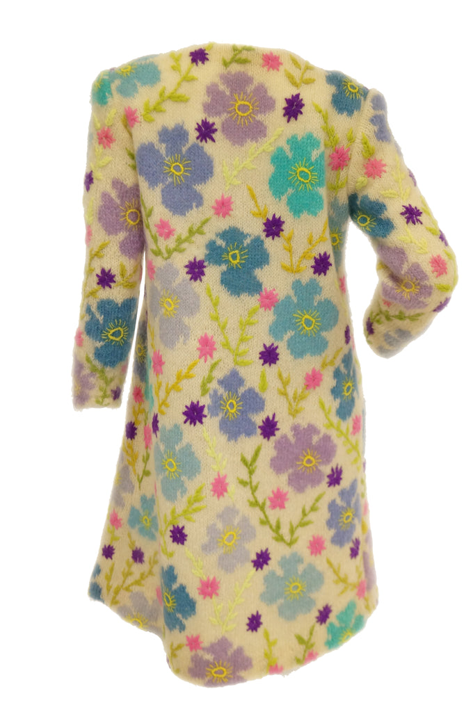 1960s Italian Hand Knit Floral Wool Sweater Coat