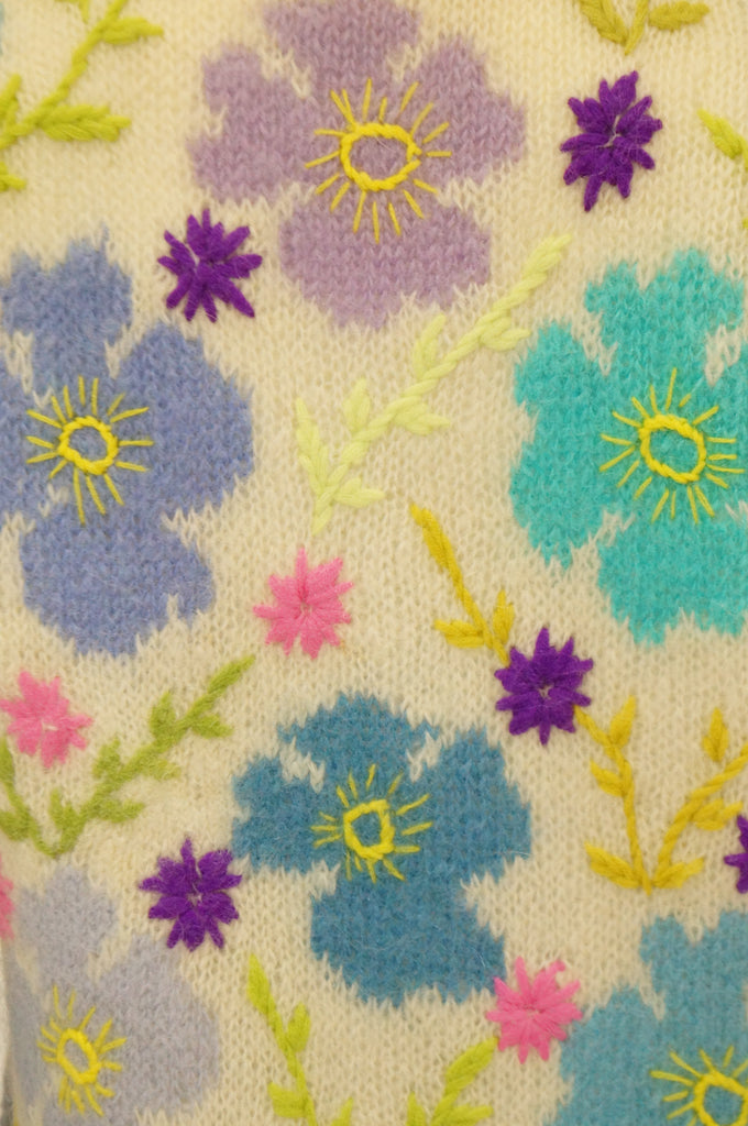 1960s Italian Hand Knit Floral Wool Sweater Coat