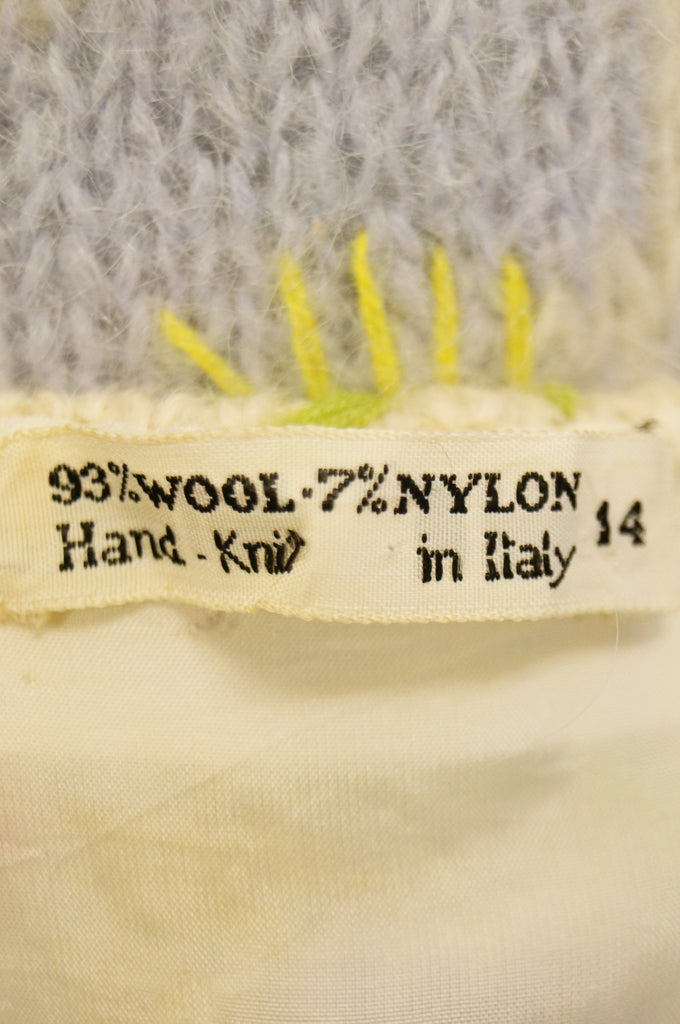 1960s Italian Hand Knit Floral Wool Sweater Coat