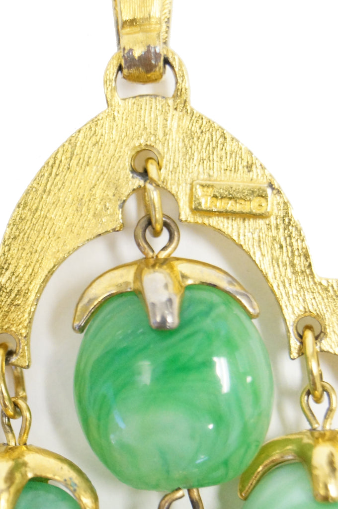 Late 1960s Trifari Long Jade Green Lucite Waterfall Necklace