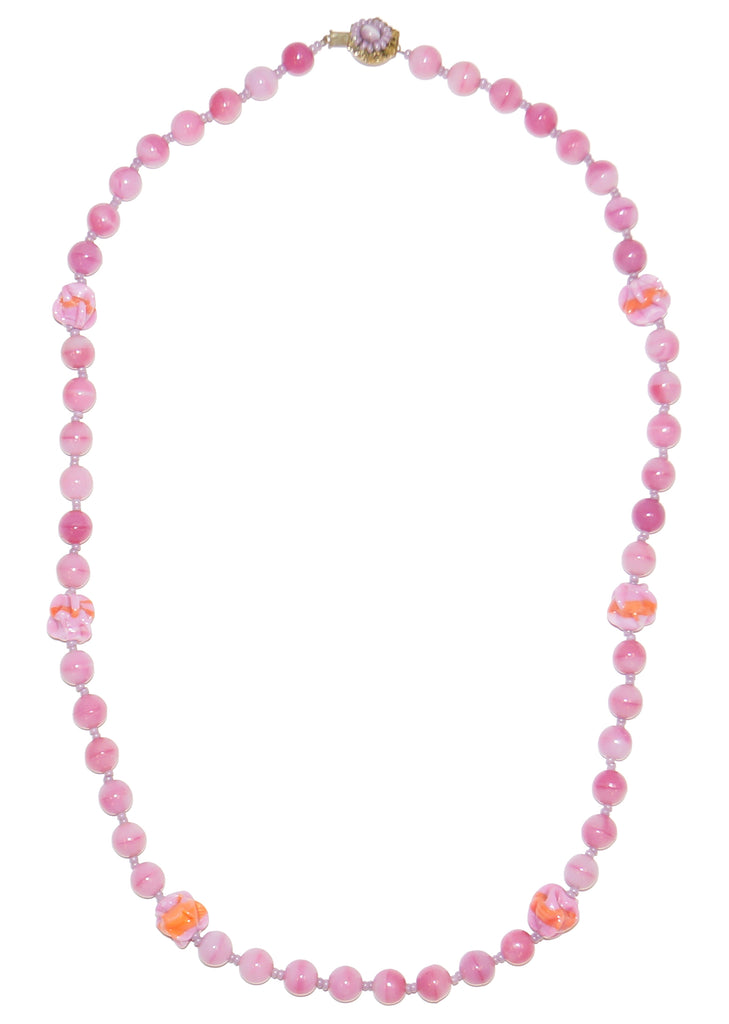 1950s Miriam Haskell Pink Poured and Molded Art Glass Necklace