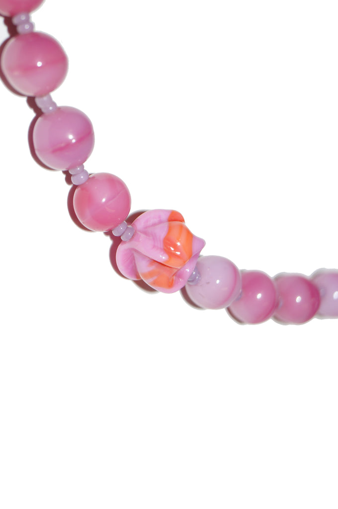 1950s Miriam Haskell Pink Poured and Molded Art Glass Necklace