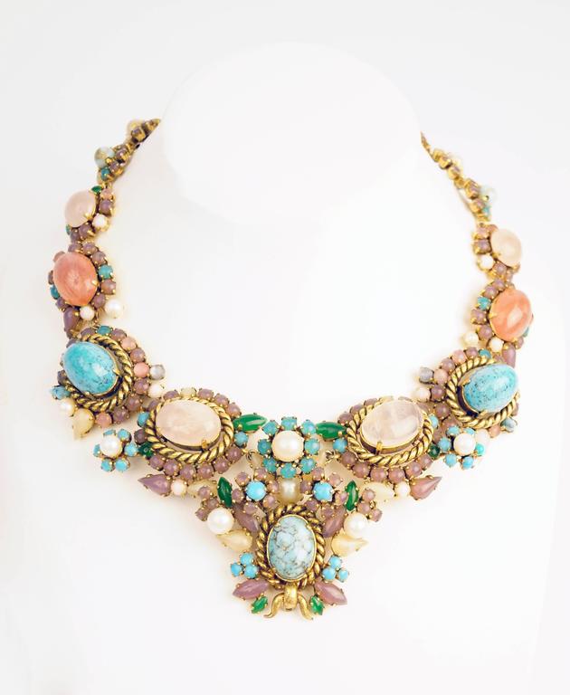1960s Dior Haute Couture Made in Germany Pastel Cabochon Necklace