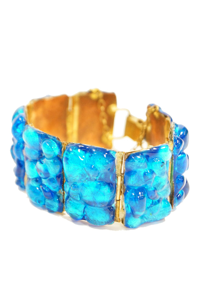 1950s Atomic Age Blue Molded Glass on Foiled Copper Demi Parure