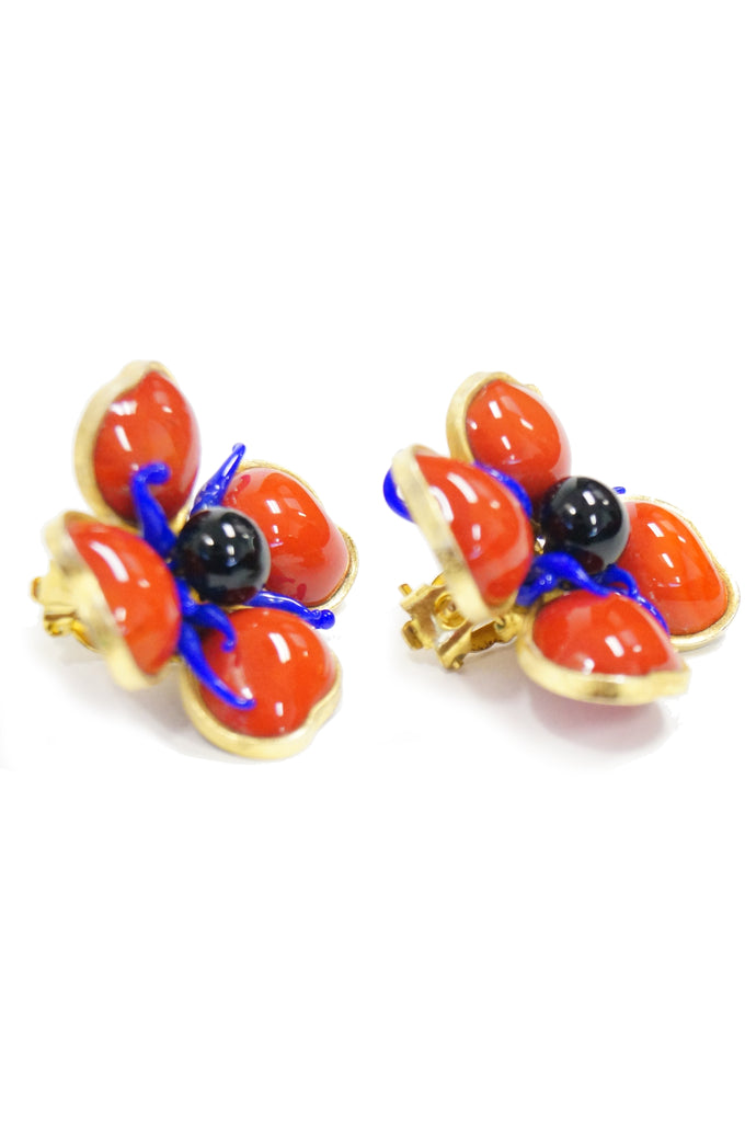 1970s Maison Gripoix for Jean Patou Poppy Red Earrings