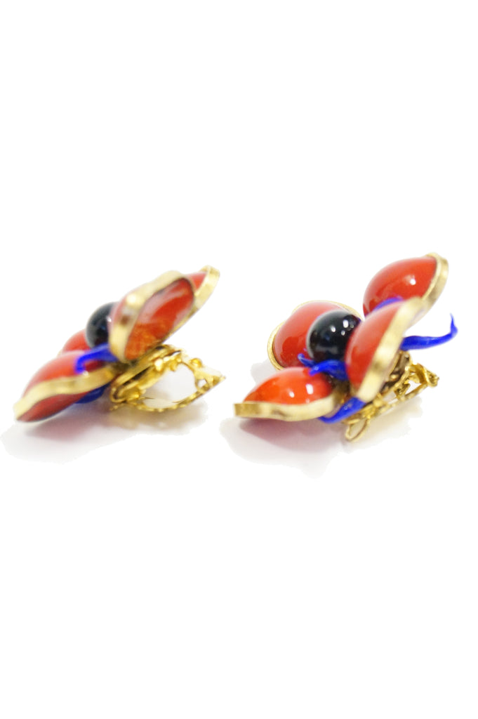1970s Maison Gripoix for Jean Patou Poppy Red Earrings