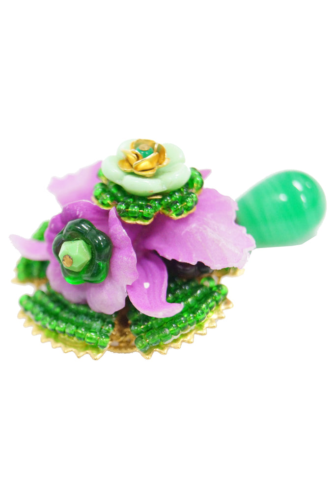 1960s Stanley Hagler Pink and Green Poured Glass Floral Dangle Brooch