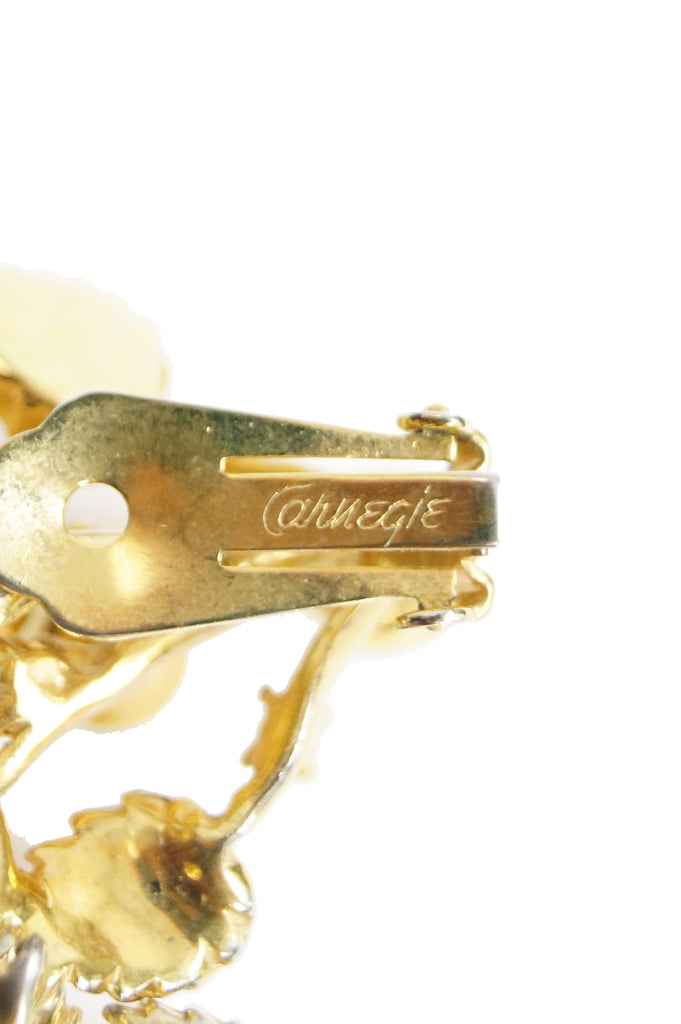 1960s Hattie Carnegie Floral Gold Tone Rhinestone Entremble Earrings