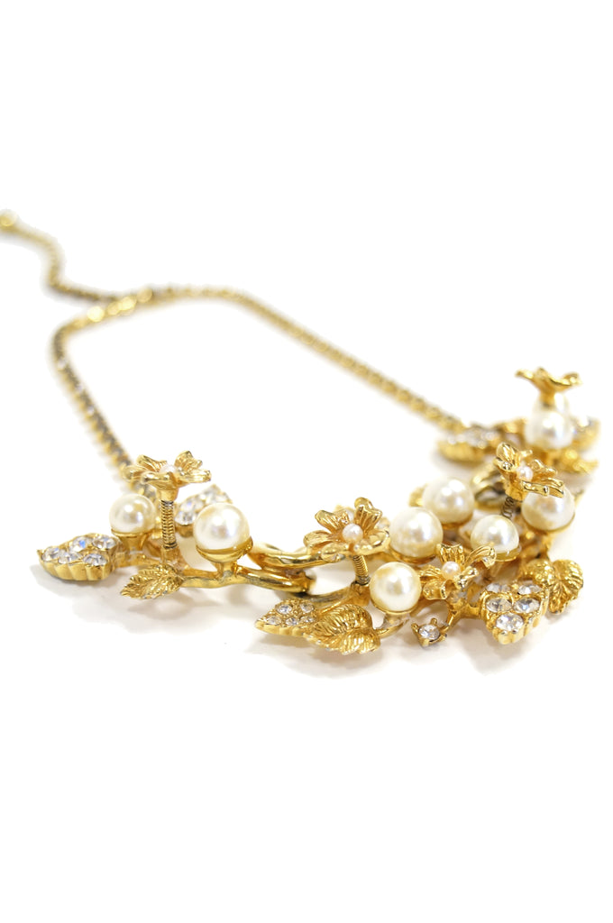1960s Hattie Carnegie Floral Gold Tone Rhinestone Entremble Necklace