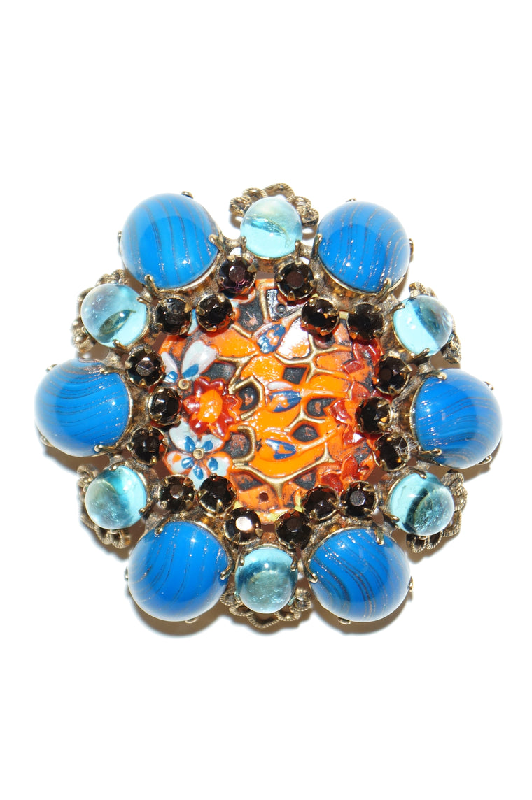 LOVELY Huge Layered Art Glass Rhinestone Brooch Pin,Floral Design,Aqua – A  Vintage shop
