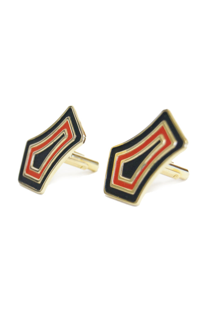 Vintage Large Flat Black and Red Paint Gold tone Cufflinks