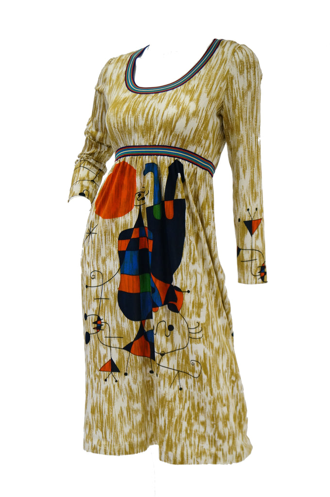 Rare 1960s Goldworm Italian Knit Dress with Miró "Upside Down Figures" Print