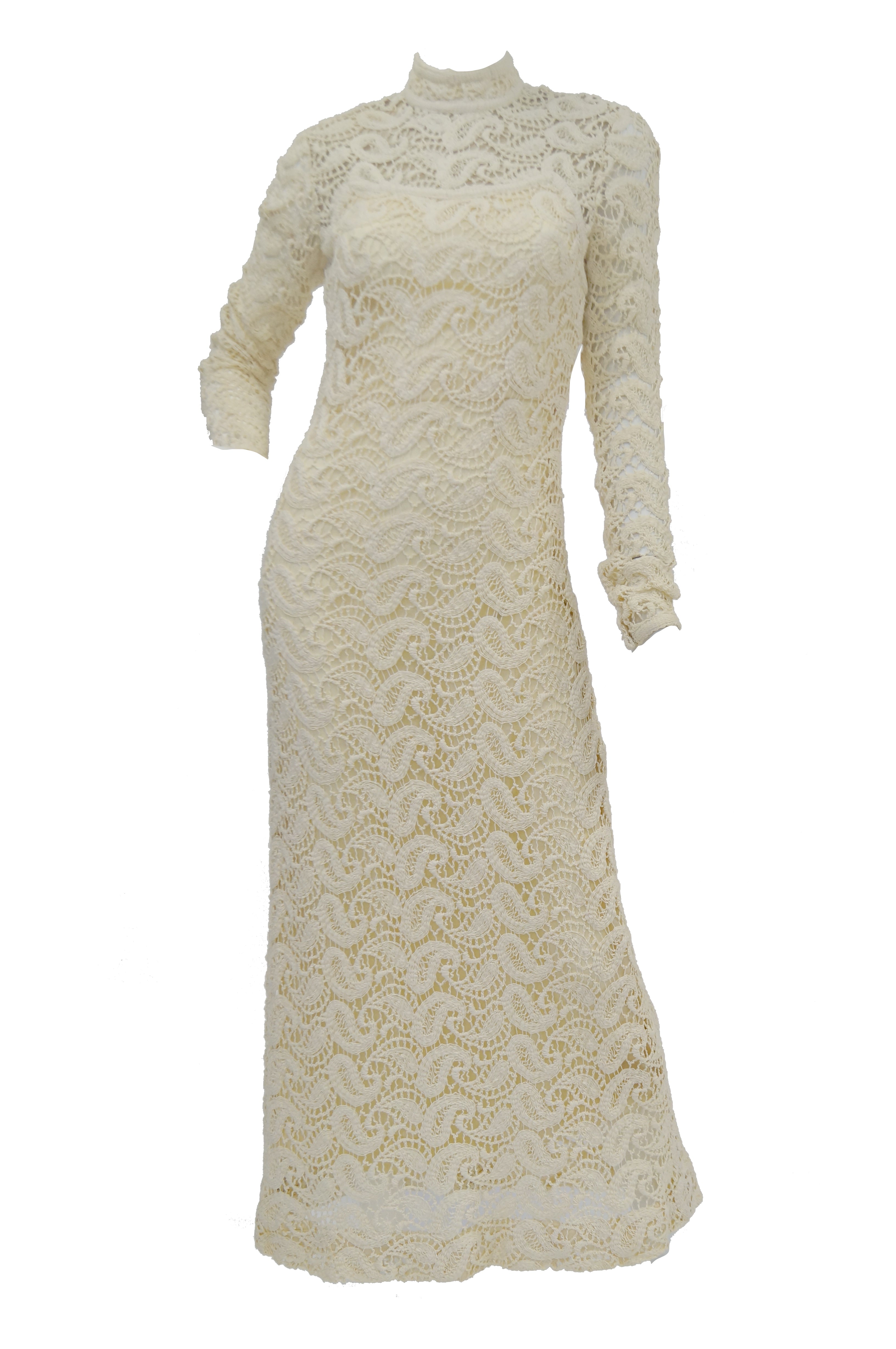 1970s Cream Crochet Paisley Lace Dress - MRS Couture