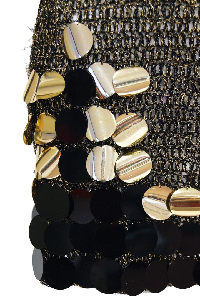 1960s Metallic Gold and Black Knit Wear Mini Dress